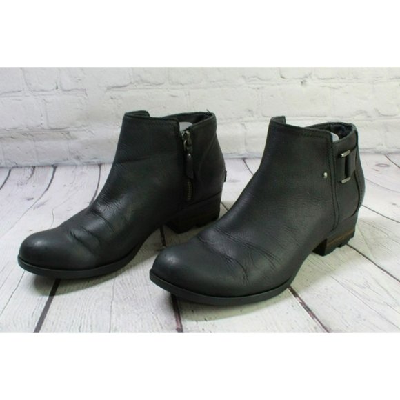Sorel Shoes - Sorel Black Leather Pull On Almond Toe Side Zipper Ankle Boots Size 10